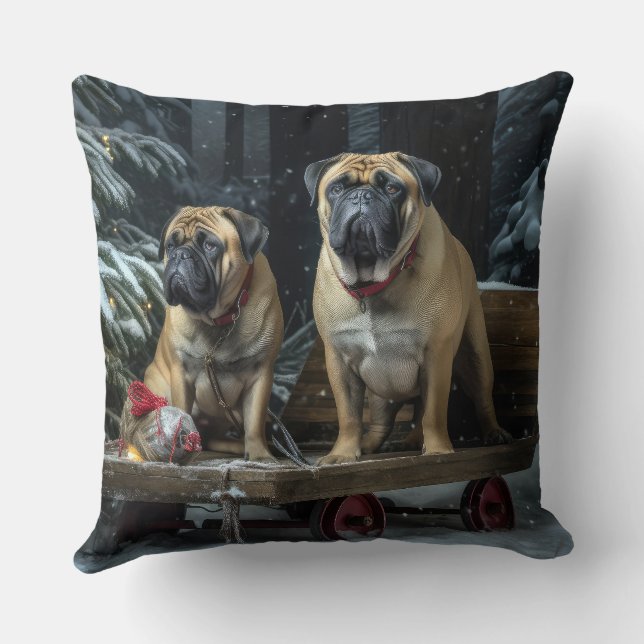 Bullmastiff Snowy Sleigh Christmas Decor  Cushion (Back)
