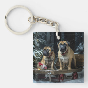 Bullmastiff Snowy Sleigh Christmas Decor  Key Ring