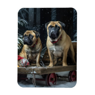 Bullmastiff Snowy Sleigh Christmas Decor Magnet