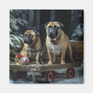 Bullmastiff Snowy Sleigh Christmas Decor Magnet