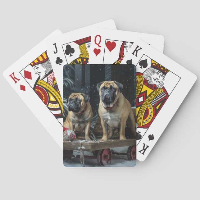 Bullmastiff Snowy Sleigh Christmas Decor  Playing Cards (Back)