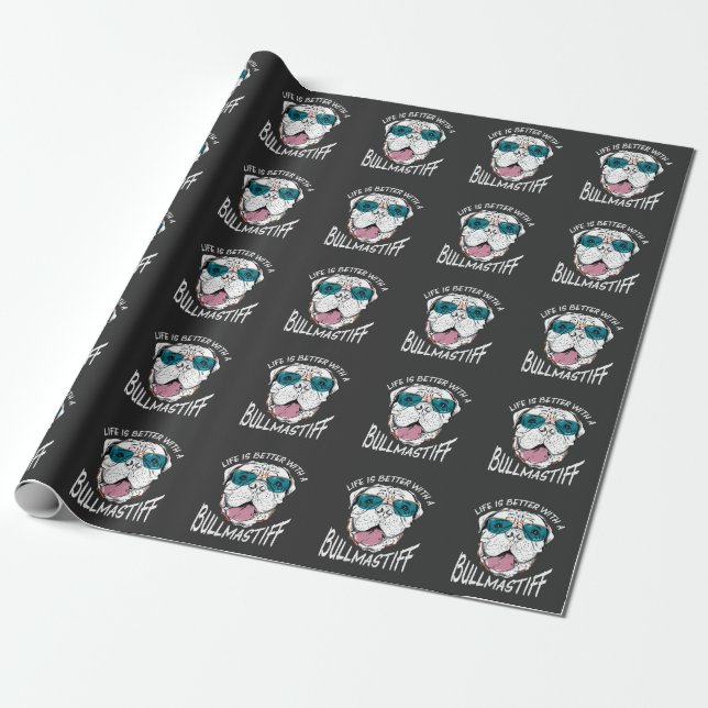 Bullmastiff Sunglasses Animal Funny Dog Lover Wrapping Paper (Unrolled)
