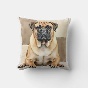 Bullmastiff Watercolor Warm Panel Art Cushion