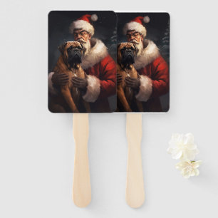 Bullmastiff With Santa Claus Festive Christmas  Hand Fan