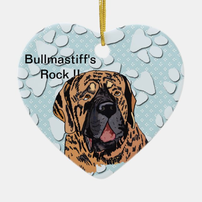 Bullmastiff's Rock !! - Brindle Face Ceramic Tree Decoration (Front)