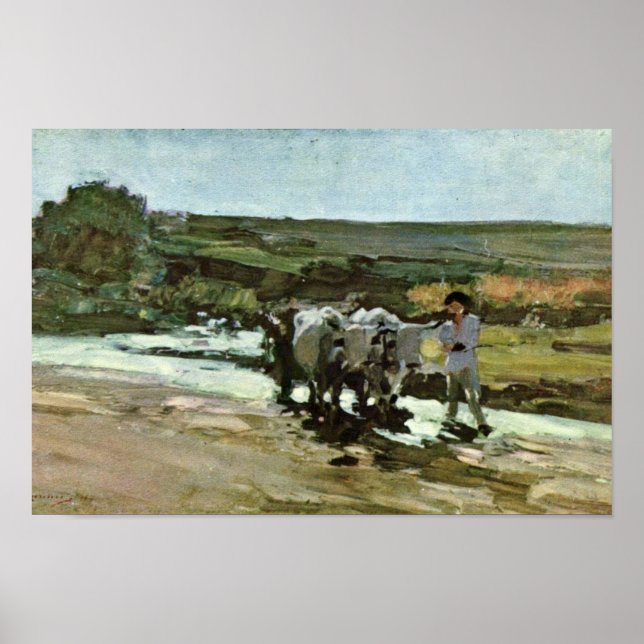 Bullock Cart In The Ford By Grigorescu Nicolae Poster (Front)