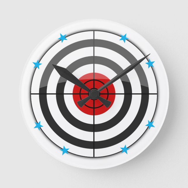 Bulls Eye Blue Star Round Clock (Front)