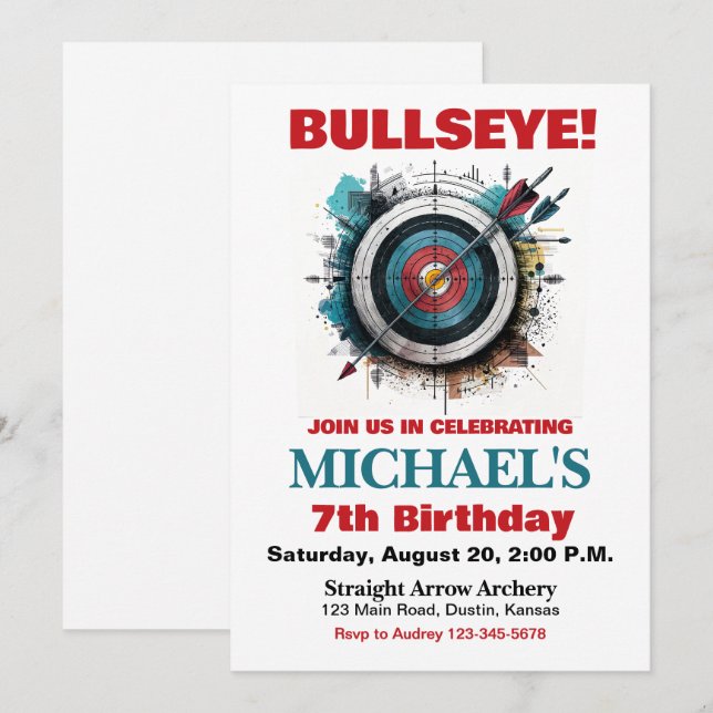 Bullseye Archery Birthday Party Invitation (Front/Back)