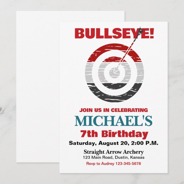 Bullseye Archery Birthday Party Invitation (Front/Back)