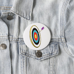 Bullseye Archery Target with Arrow Hitting Centre  7.5 Cm Round Badge