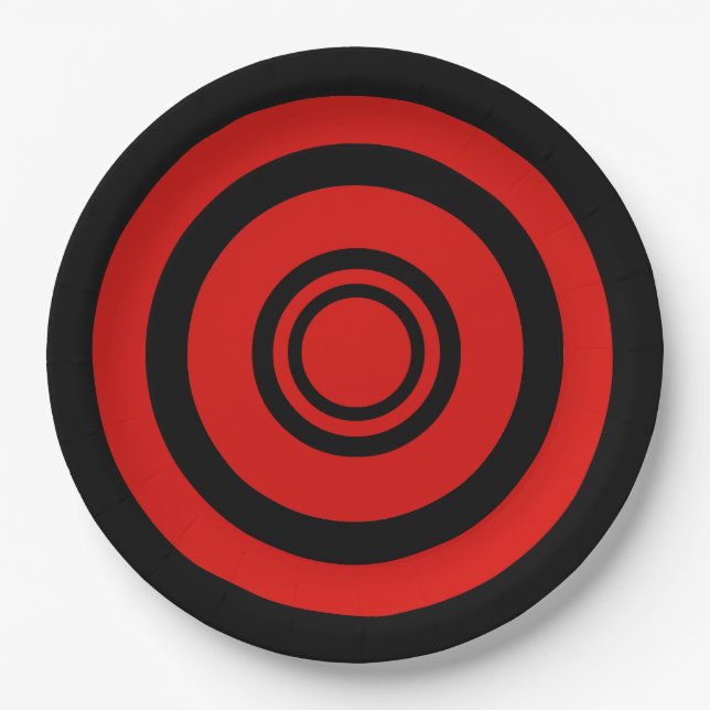 Bullseye, concentric circles - black and red paper plate (Front)