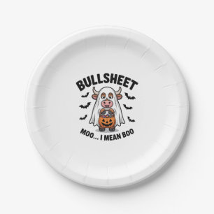 BULLSHEET Halloween Cute Cow in Ghost Paper Plate