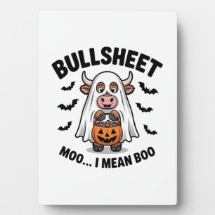 BULLSHEET Halloween Cute Cow in Ghost Plaque