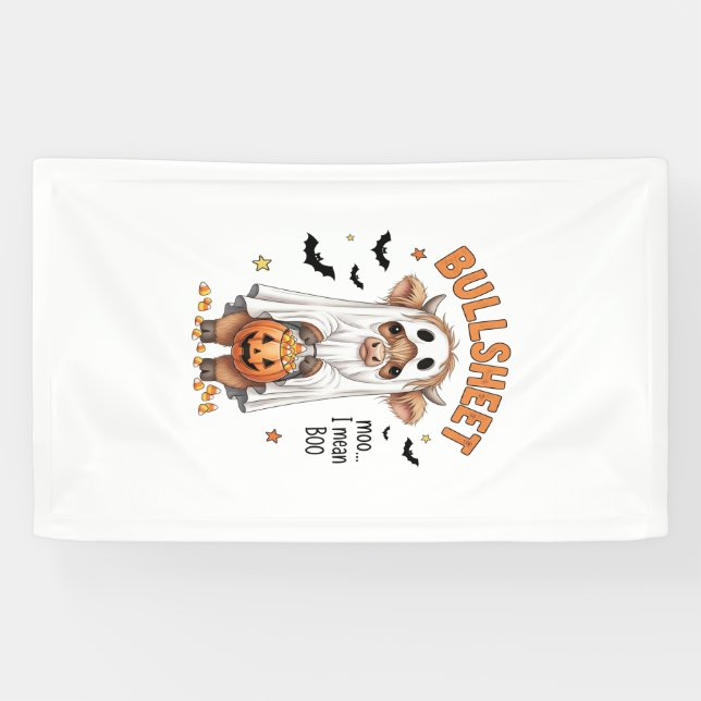 Bullsheet Highland Cow Funny Ghost Banner (Horizontal)