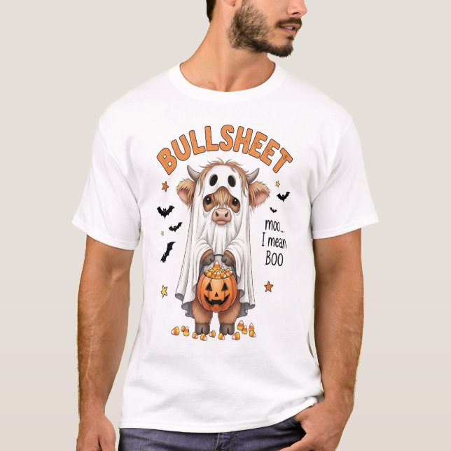 Bullsheet Highland Cow Funny Ghost T-Shirt (Front)