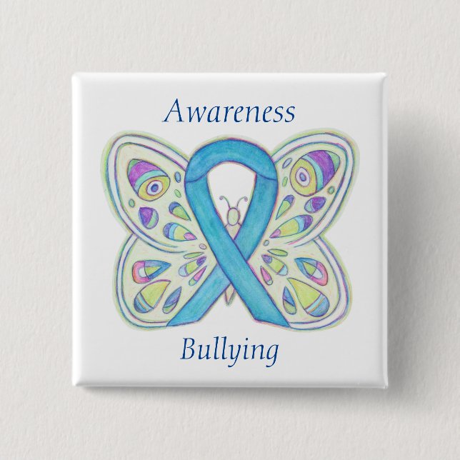 Bullying Awareness Butterfly Blue Ribbon Pin (Front)