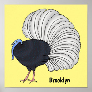 Bulwer's pheasant bird cartoon illustration poster