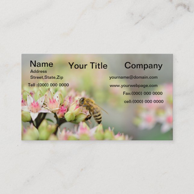 Bumble Bee all over a beautiful flower Business Card (Front)