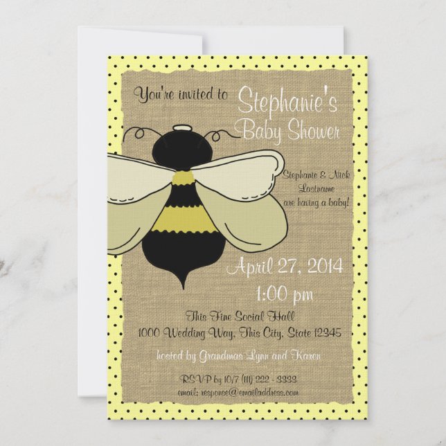 Bumble Bee and Burlap Bridal Shower Invitation (Front)
