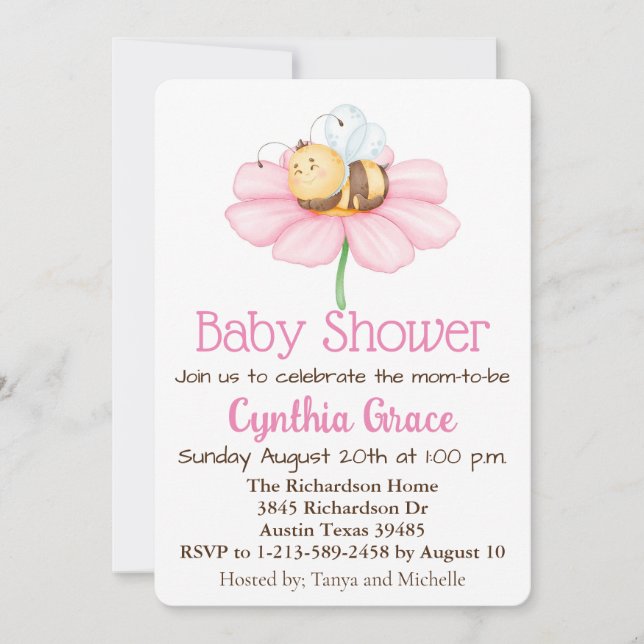 Bumble Bee and Flower Baby Shower Invitation (Front)