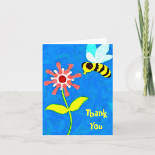 Bumble Bee and Flower Cartoon Thank You Note Card