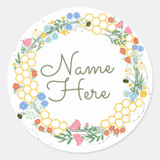 Bumble Bee and Flower Illustrated Classic Round Sticker