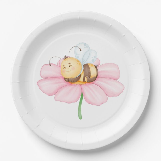 Bumble Bee and Flower Paper Plates (Front)