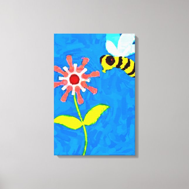 Bumble Bee and Flower Wrapped Canvas Print (Front)