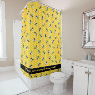 Bumble Bee and Honeycomb Pattern Shower Curtain