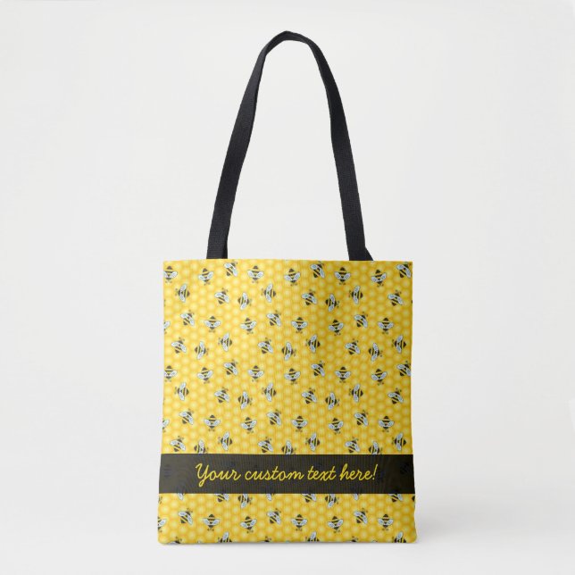 Bumble Bee and Honeycomb Pattern Tote Bag (Front)