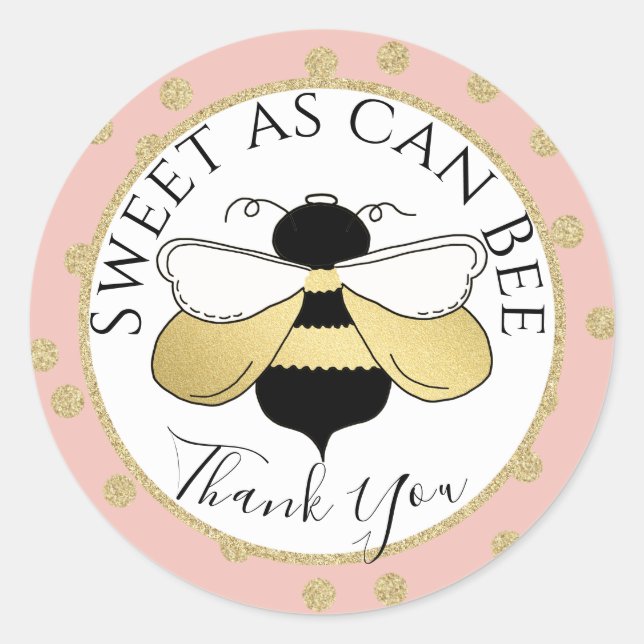 Bumble Bee and Polka Dots Thank You Classic Round Sticker (Front)