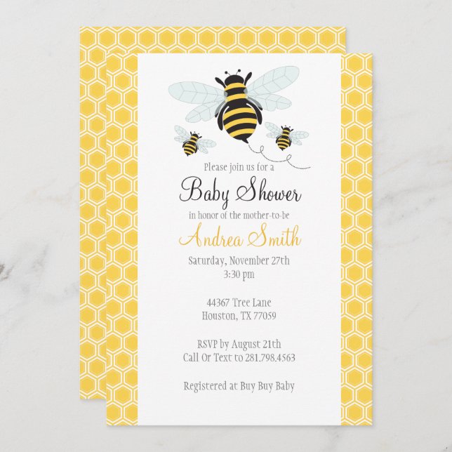 Bumble Bee Baby Shower-Birthday Party Invitation (Front/Back)