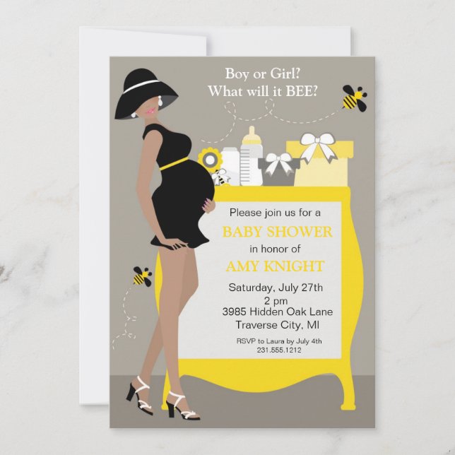Bumble Bee Baby Shower Invitations - African Ameri (Front)