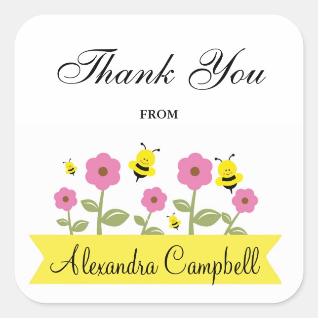 Bumble Bee Baby Shower Thank You Stickers (Front)