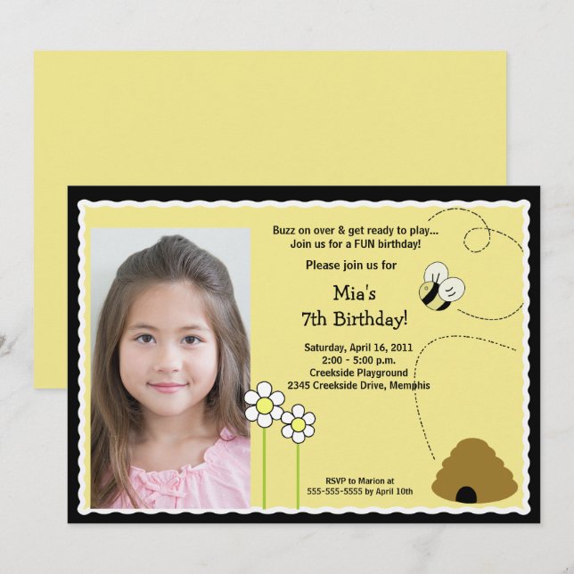 Bumble Bee Birthday Invitation Photo Template (Front/Back)