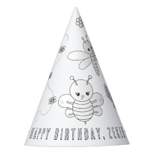 Bumble Bee Birthday Party-Colour Your Own Party Ha Party Hat