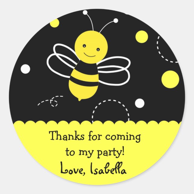 Bumble bee Birthday Party Favour Stickers (Front)