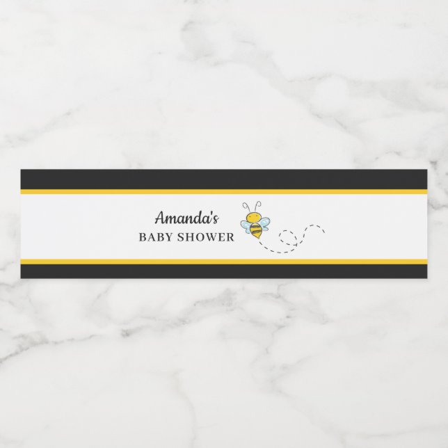 Bumble Bee Black and Gold Baby Shower Water Bottle Label (Single Label)