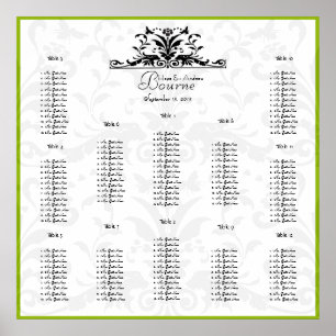 Bumble Bee Black Damask-you choose border colour Poster