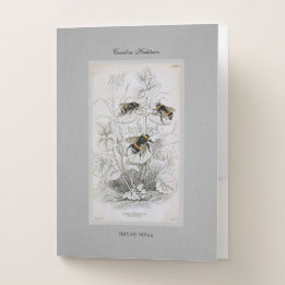 Bumble Bee Botanical on Linen  Pocket Folder
