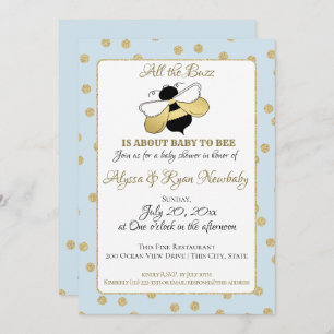 Bumble Bee Buzz Baby Shower Blue Invitation