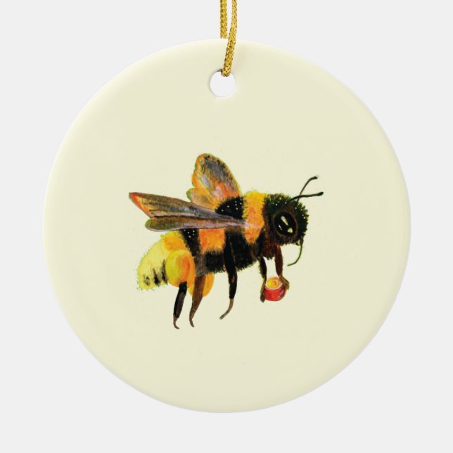 Bumble Bee carrying pollen  Ceramic Tree Decoration (Front)