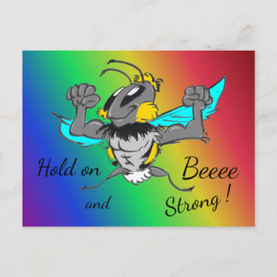 Bumble Bee Cust. Text 'Hold on' Rainbow Postcard