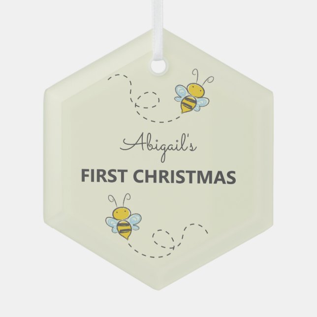 Bumble Bee Custom First Christmas Glass Tree Decoration (Front)