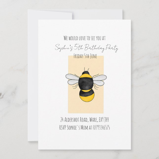 Bumble Bee Cute Birthday invitation (Front)