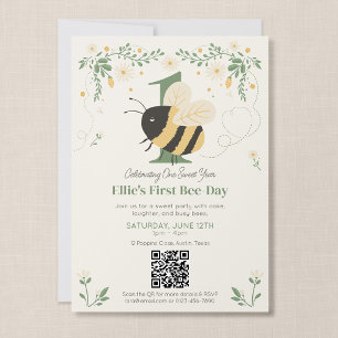Bumble Bee First Bee-Day Party QR Code Invitation