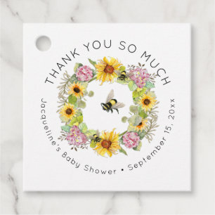 Bumble Bee Floral Sunflower Hydrangea Baby Shower Favour Tags