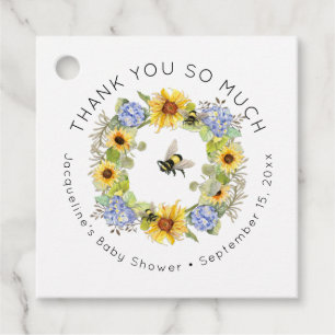 Bumble Bee Floral Sunflower Leaf Blue Baby Shower Favour Tags