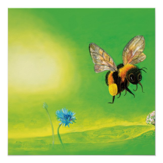 Bumble bee flying illustration poster (Front)
