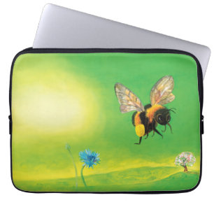 Bumble Bee Flying Over a Flowering Meadow Laptop Sleeve